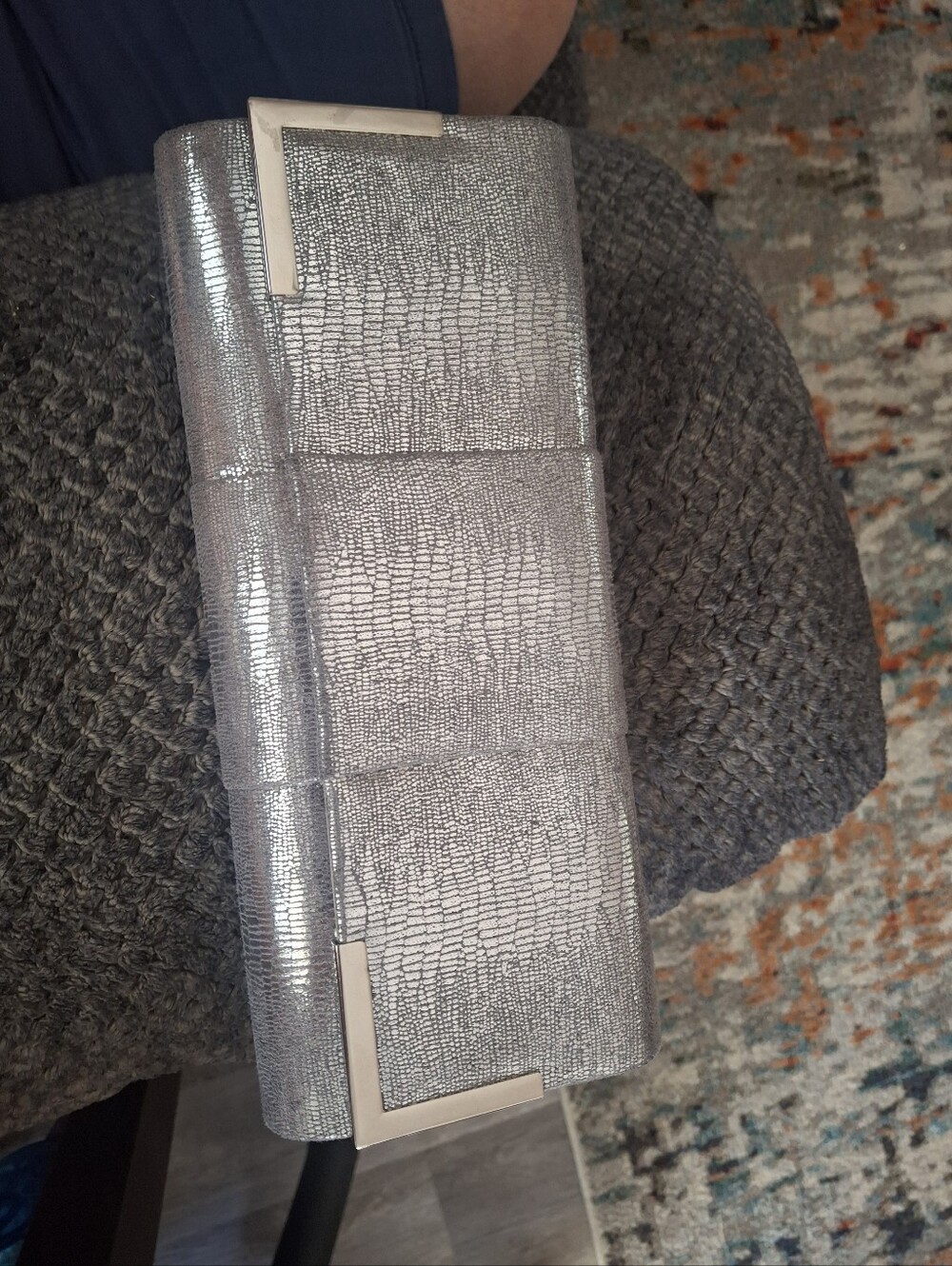 Kate Landry Metallic Silver Textured Clutch